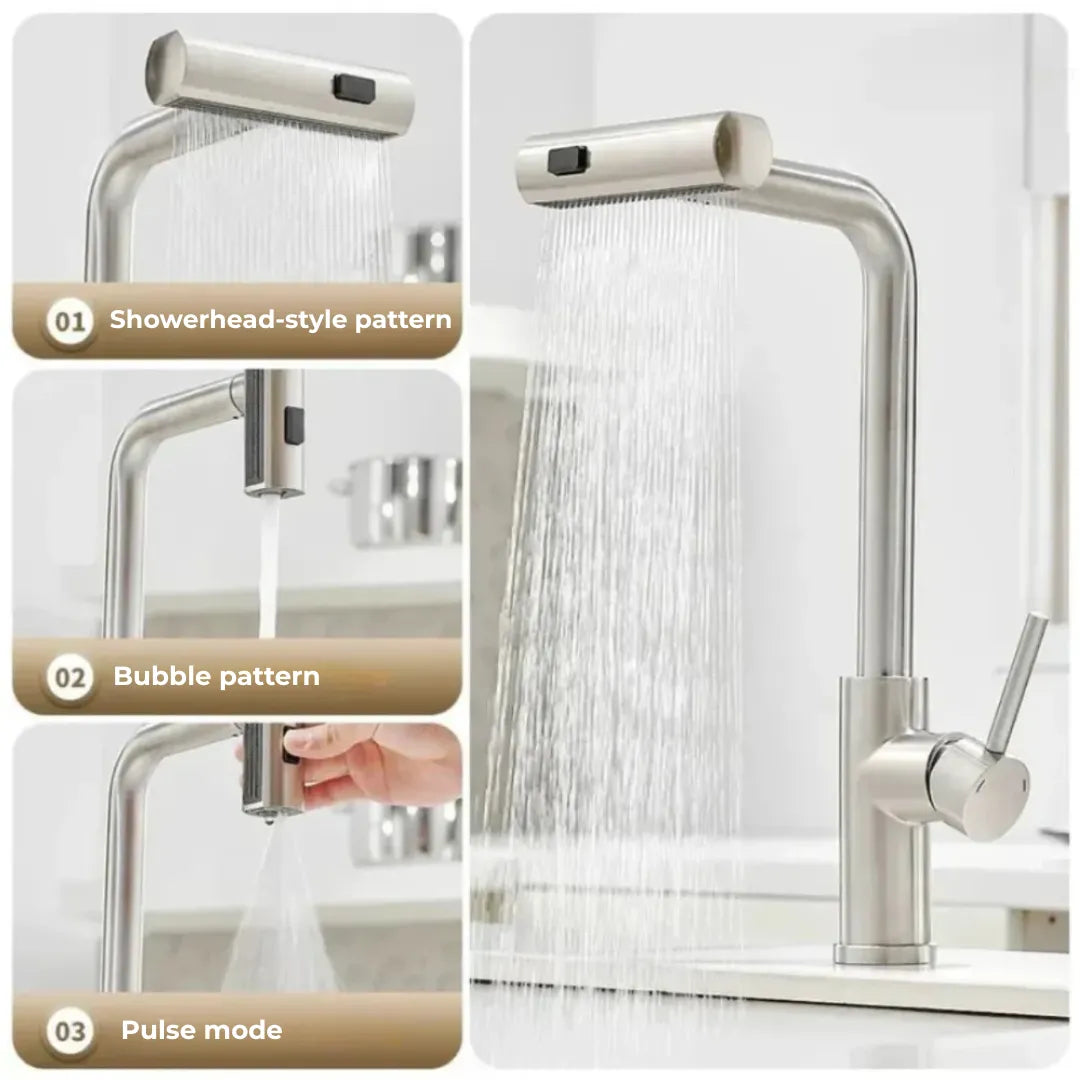 Grifo de cocina flexible y multifuncional con cascada - Tazzi