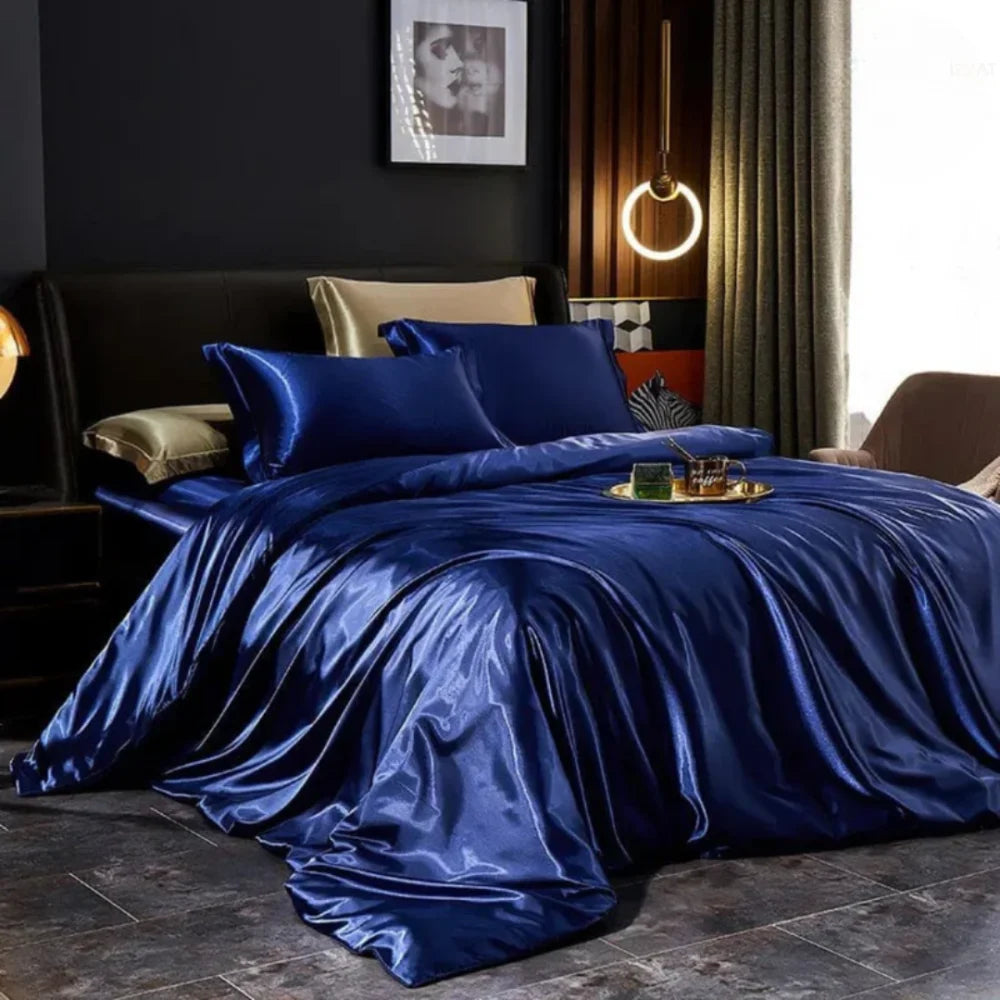 Conjunto De Cama Em Seda 4 Peças - Tazzi Azul / Casal (180X220Cm)