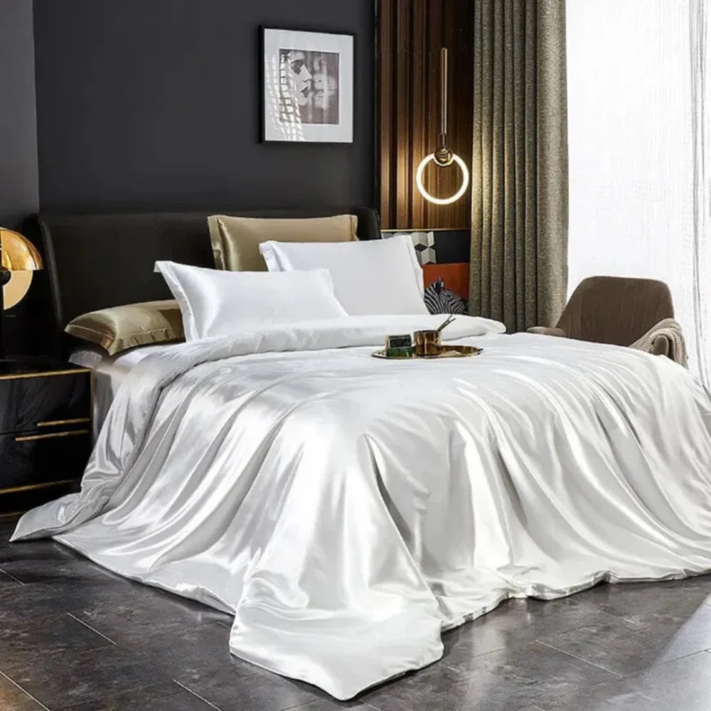 Conjunto De Cama Em Seda 4 Peças - Tazzi Branco / Casal (180X220Cm)